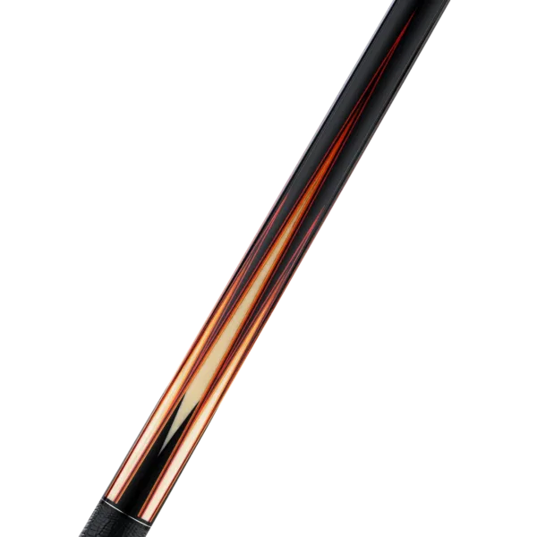 Close-up of 16-point true splice veneer pattern with red and orange points against ebony forearm on Predator TS-16