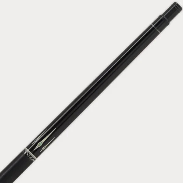 Full length view of Mezz ACE-2182 billiard cue showing WX Sigma 12.5mm shaft and black Irish linen wrap