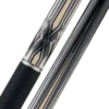 Side angle view of Blak5 2 demonstrating Leather Luxe wrap and overall cue balance