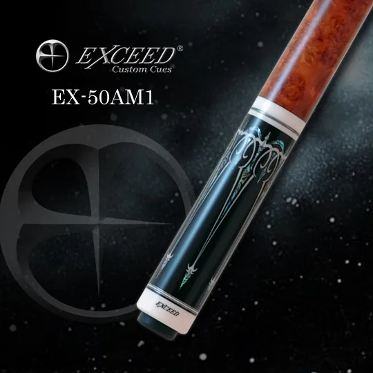Exceed EX-50AM1 50th Anniversary Billiard Cue with EX Pro tip, Zan Plus2 M shaft, wavy joint, and wood grip construction