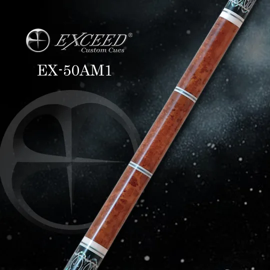 Exceed EX-50AM1 50th Anniversary Billiard Cue with EX Pro tip, Zan Plus2 M shaft, wavy joint, and wood grip construction