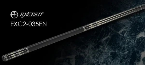 Exceed EXC2-035EN billiard cue with ebony butt, ivory inlay, and paua shell accents, featuring EX Pro shaft and Irish linen wrap