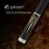 Exceed EXC2-073TA5w/Le cue resting on billiard table demonstrating 19.0–19.5 oz weight and balance