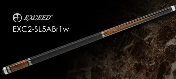 Exceed EXC2-SL5ABr1w billiard cue with Ebony butt and Amboyna burl inlay, featuring EX Pro shaft and Zan Plus2 M tip, Irish linen wrap