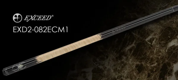 Exceed EXD2-082ECM1 billiard cue no wrap with ebony and curly maple construction, front view