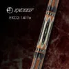 Exceed EXD2-141Tu billiard cue with no wrap wood grip, Ebony butt, and Ivory juma Paua shell inlays, full length view