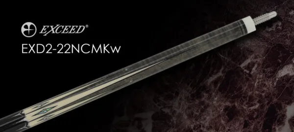 Full length view of Exceed EXD2-22NCMKw no-wrap billiard cue with curly maple wood finish