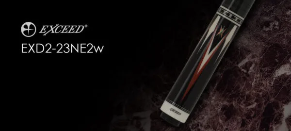 Full length view of Exceed EXD2-23NE2w cue displaying ebony forearm and curly maple butt wood grain