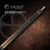 EXICS2-13WC1 cue resting on billiards table showing balance and length