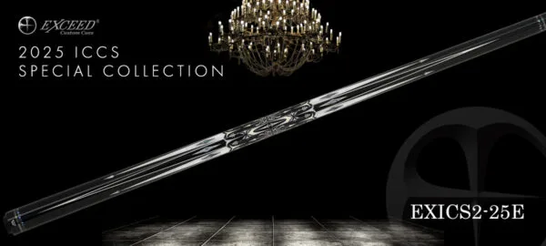 Exceed EXICS2-25E Special Model Billiard Cue with Ignite 12.2 & EX Pro shaft, Zan Plus2 M tip, and no-wrap wood grip design, weighing 19 oz