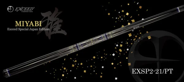 Exceed EXSP2-21/PT MIYABI Special Edition Billiard Cue with platinum finish, gold leaf Kirikane artistry, ebony wood, and handcrafted details