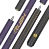 Predator Air Rush Purple Jump Cue with Sport Wrap grip, metallic purple gloss finish with gold accents, full length view with Uni-Loc quick-release joint