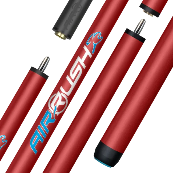 Predator Air Rush Red Jump Cue No Wrap with carbon composite shaft and Uni-Loc quick-release joint, displaying red finish and 13mm shaft diameter