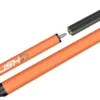 Predator Air Rush Flare Orange Jump Cue No Wrap displaying carbon composite shaft, electric orange finish, and Uni-Loc quick-release joint system