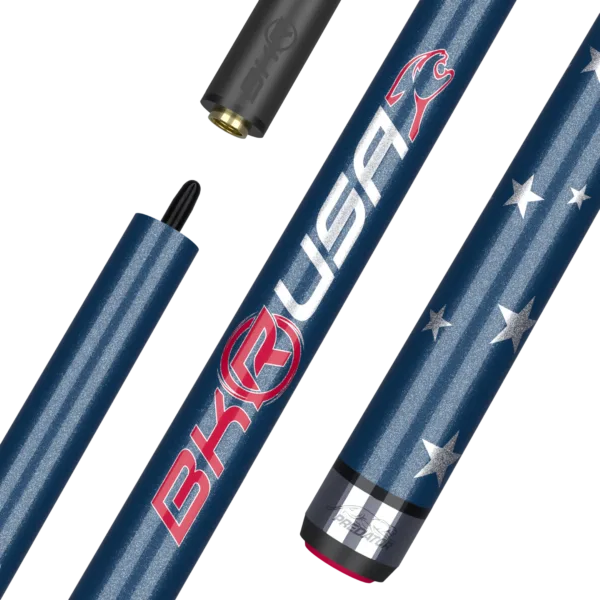Predator BK Rush USA Break Cue No Wrap with BK Hybrid Tip and Uni-Loc Steel-Lite joint, showing full cue length and natural wood finish